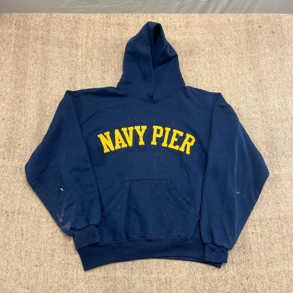 Vintage Navy Pier Hoodie Mens Large Blue 1990s